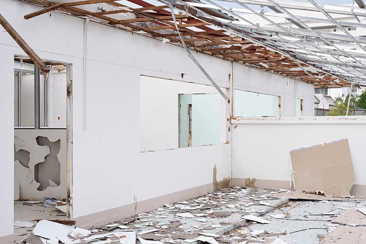 Damaged interior of a commercial building